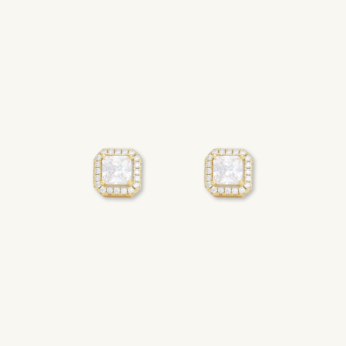 Square Pave Halo Stud Earrings