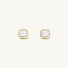 Square Pave Halo Stud Earrings