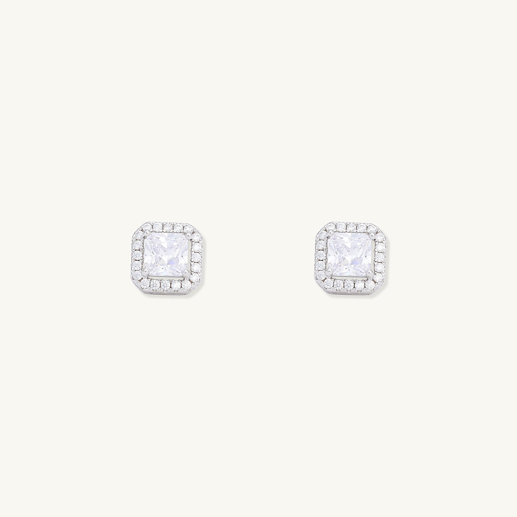 Square Pave Halo Stud Earrings