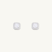 Square Pave Halo Stud Earrings