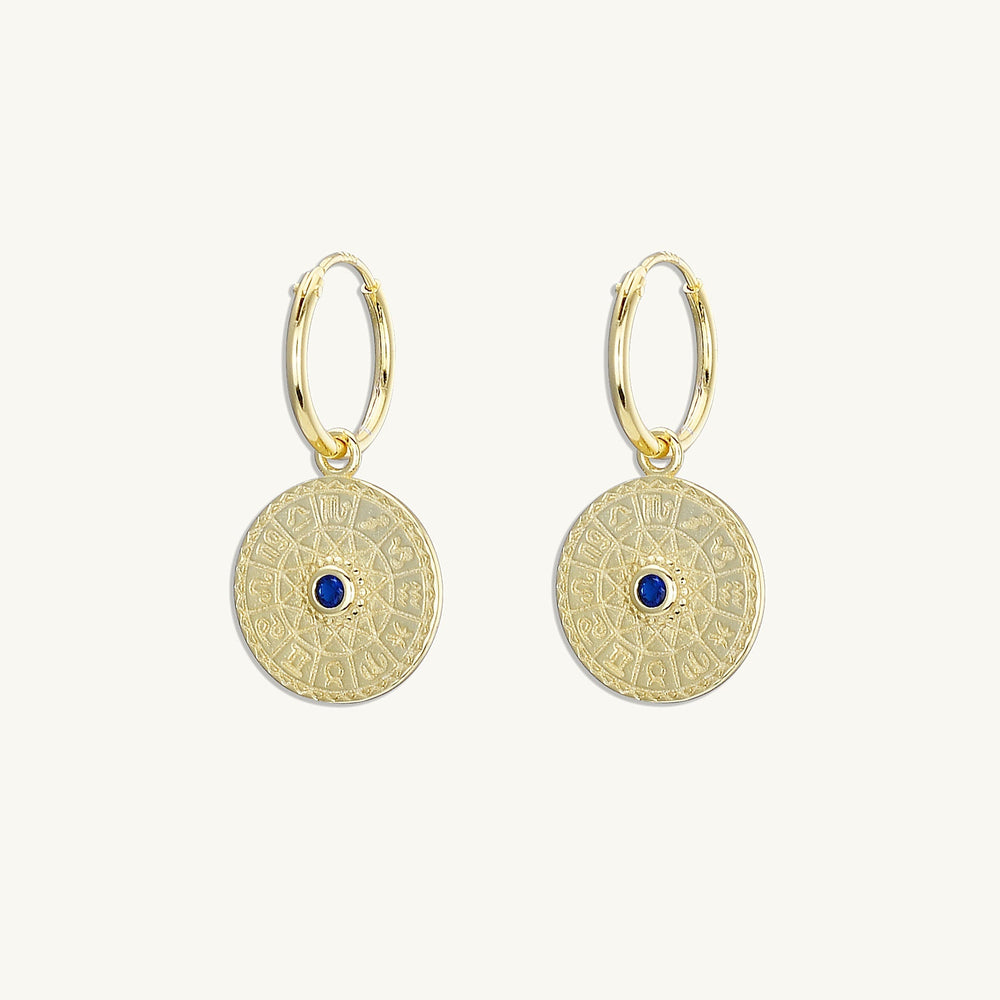 Star Sign Medallion Hoop Earrings