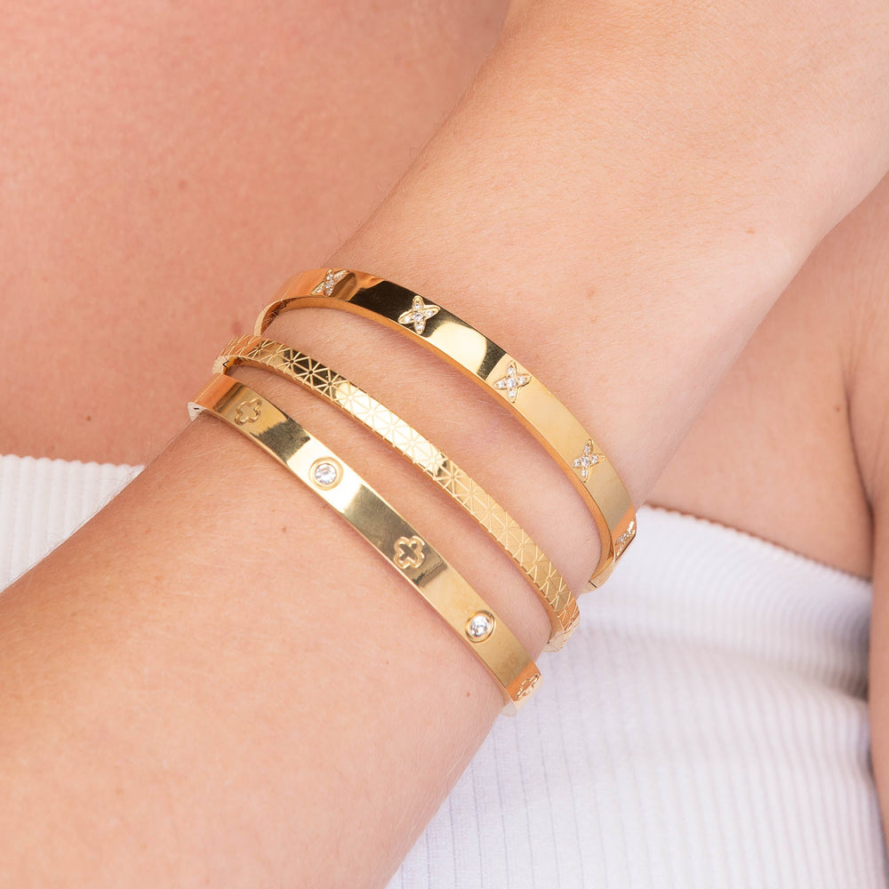 Starburst Geometric Hinged Bangle Bracelet