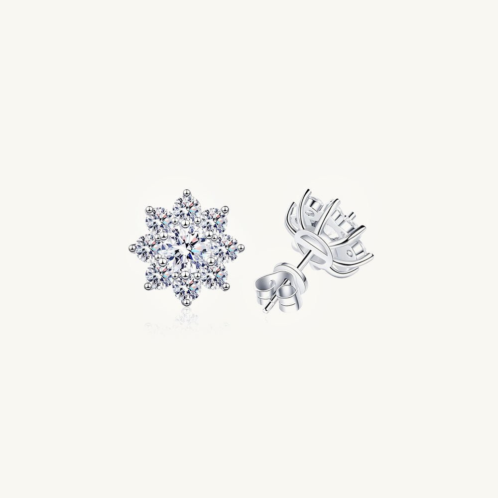 Sunflower Moissanite Stud Earrings 0.5 +0.5 Carat