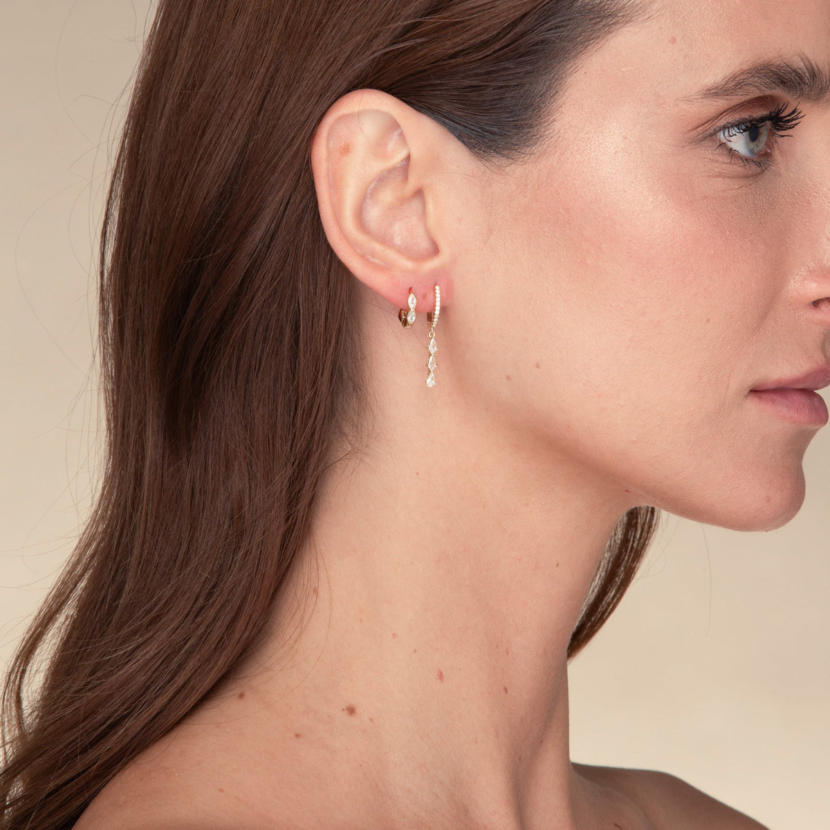 Teardrop Bar Zirconia Huggie Hoop Earrings