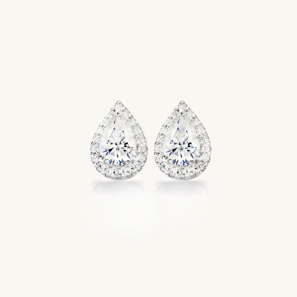 Teardrop Halo Moissanite Stud Earrings 0.5 Carat
