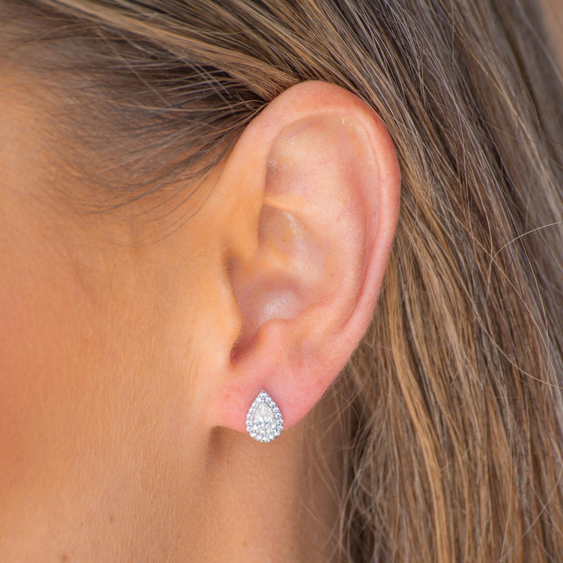 Teardrop Halo Moissanite Stud Earrings 0.5 Carat