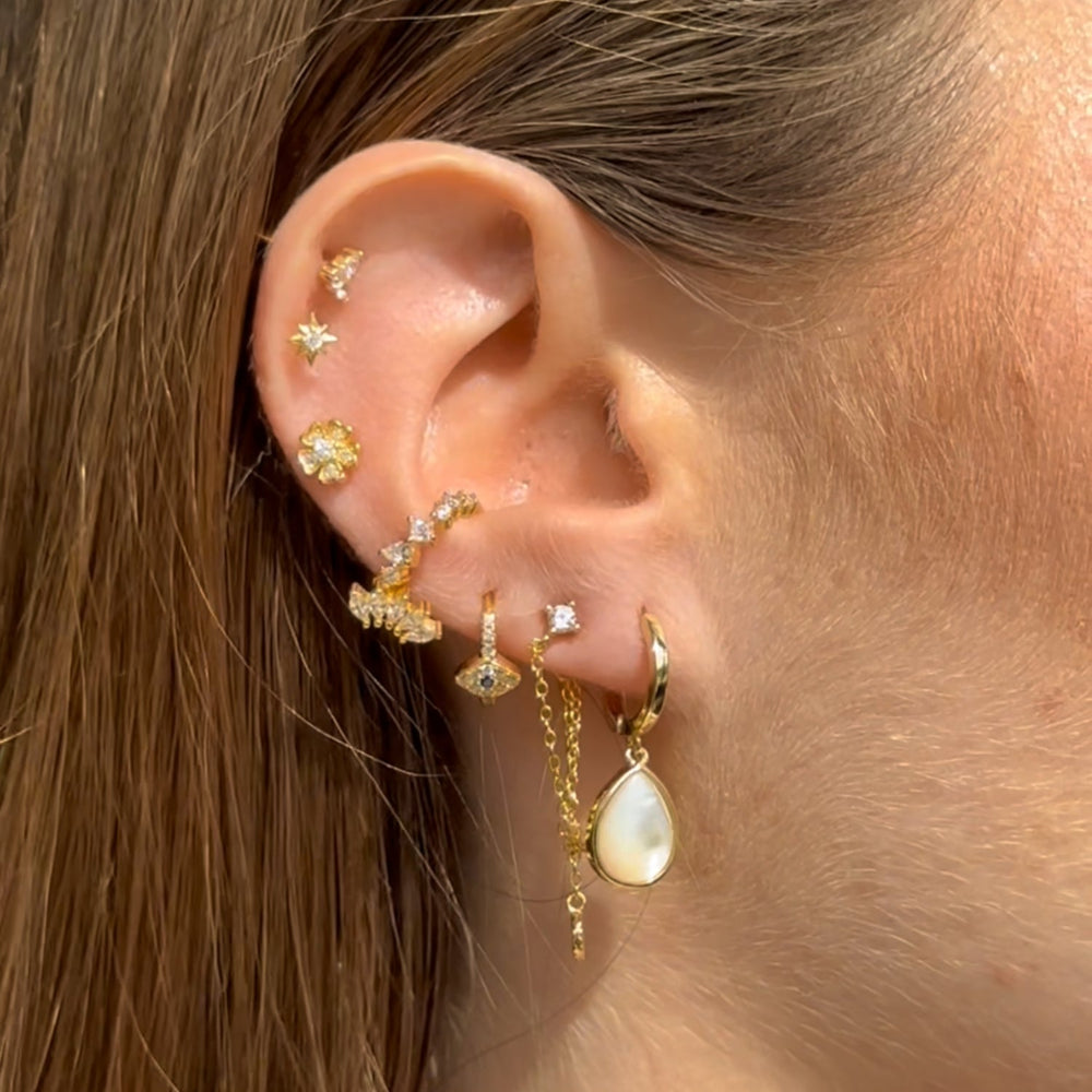 Teardrop Moonstone Huggie Hoop Earrings