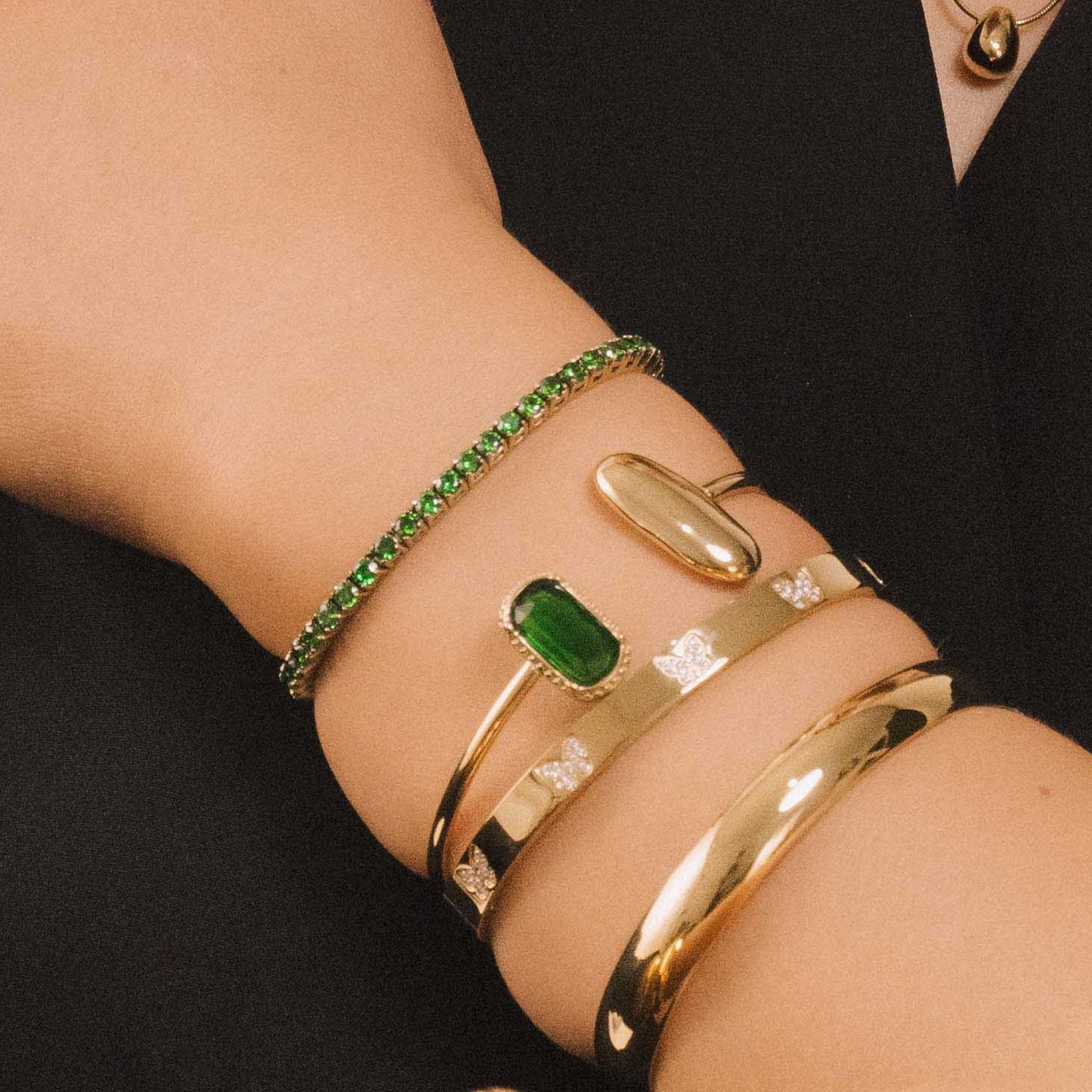 Vanessa Emerald Open Cuff Bangle