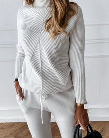 Alessandra Indoor Knit Set for Women – Soft Ribbed Turtleneck & Relaxed Fit Pants