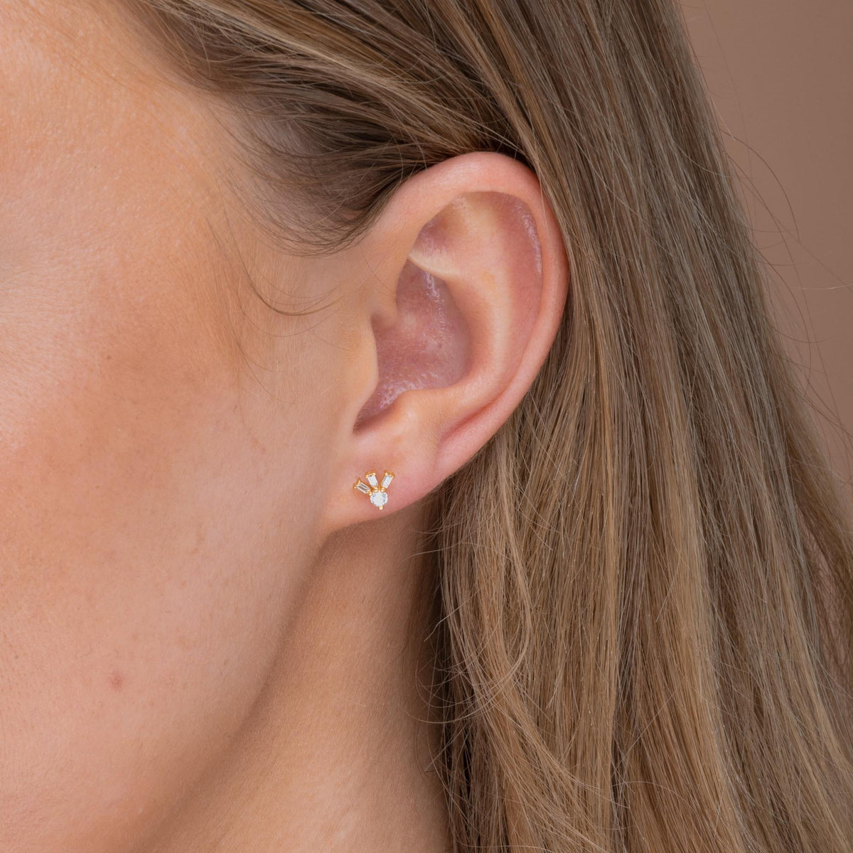 Trio Baguette Stud Earrings