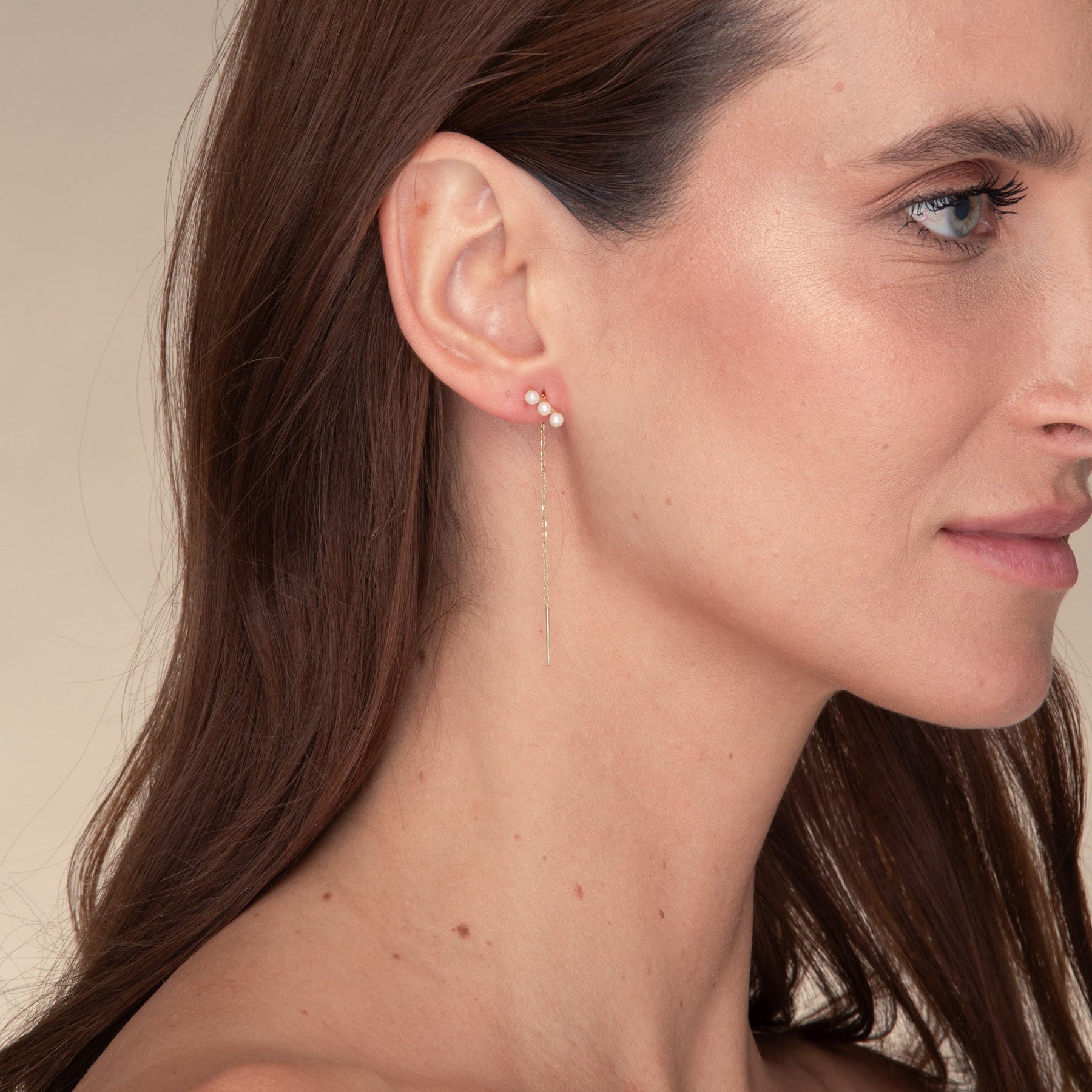 Trio Pearl Bar Threader Earrings