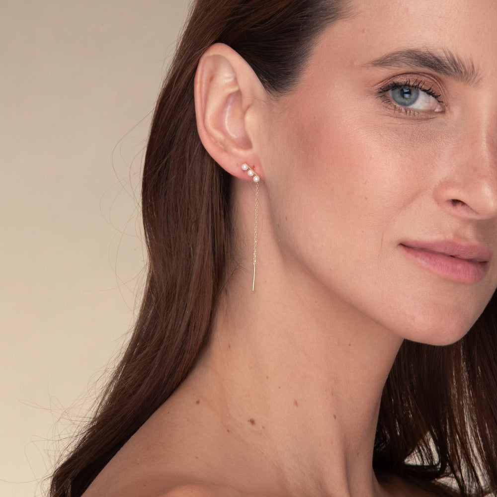 Trio Pearl Bar Threader Earrings