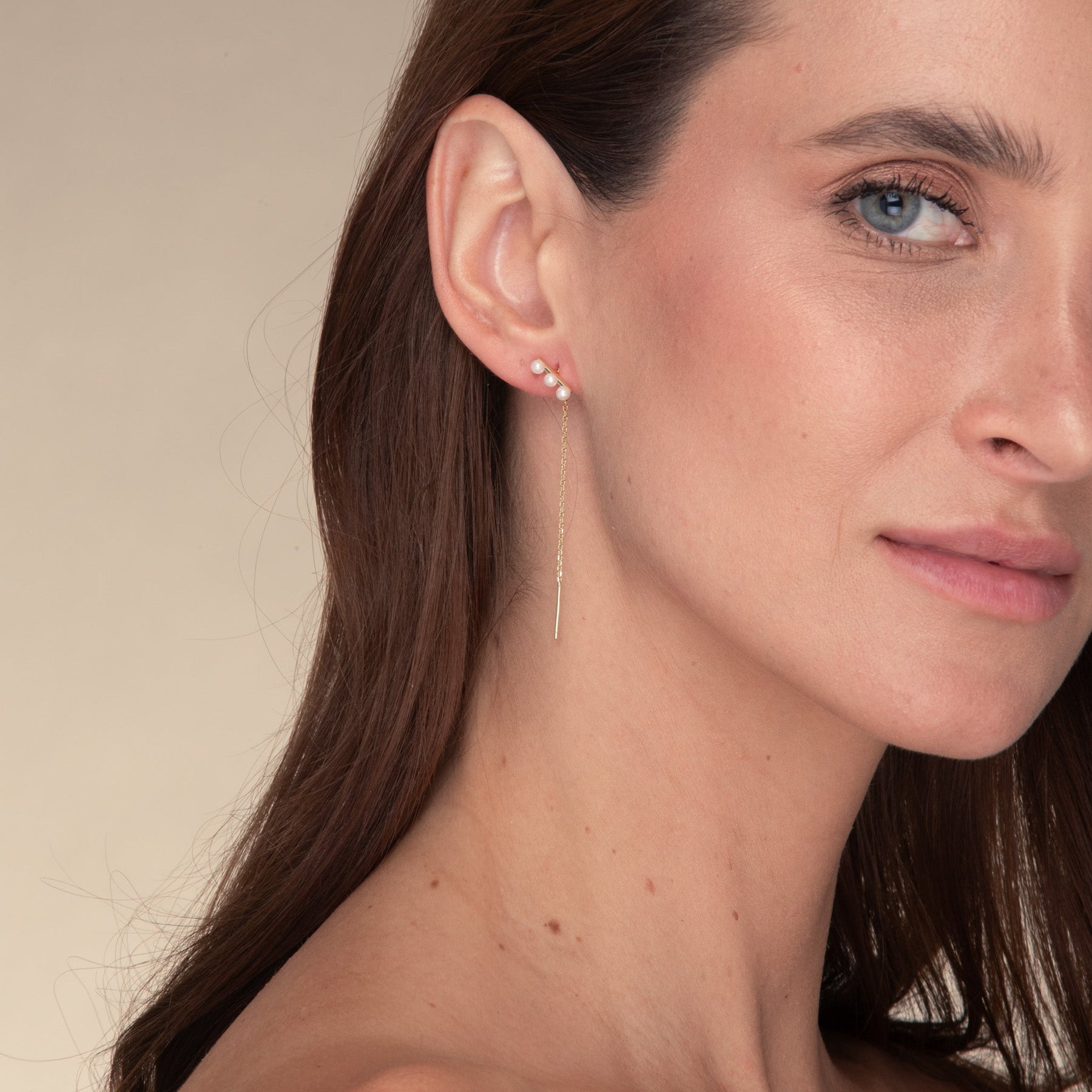 Trio Pearl Bar Threader Earrings