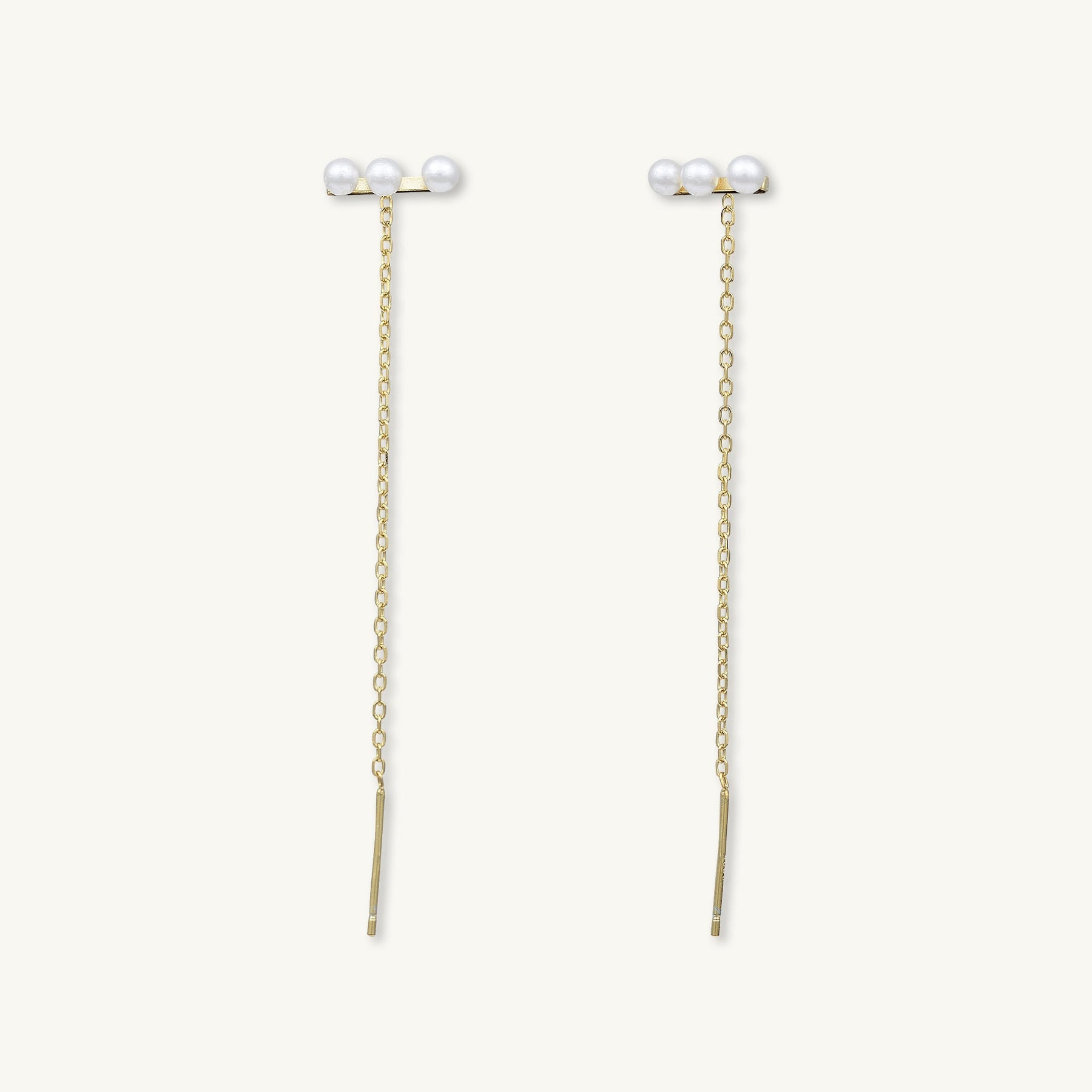 Trio Pearl Bar Threader Earrings
