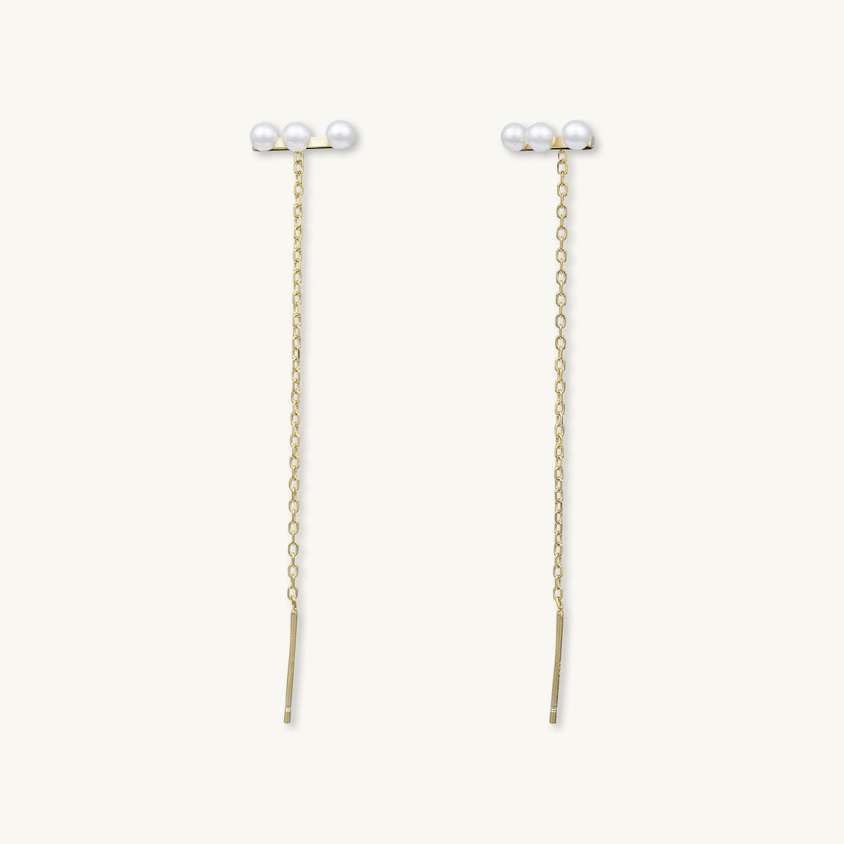 Trio Pearl Bar Threader Earrings