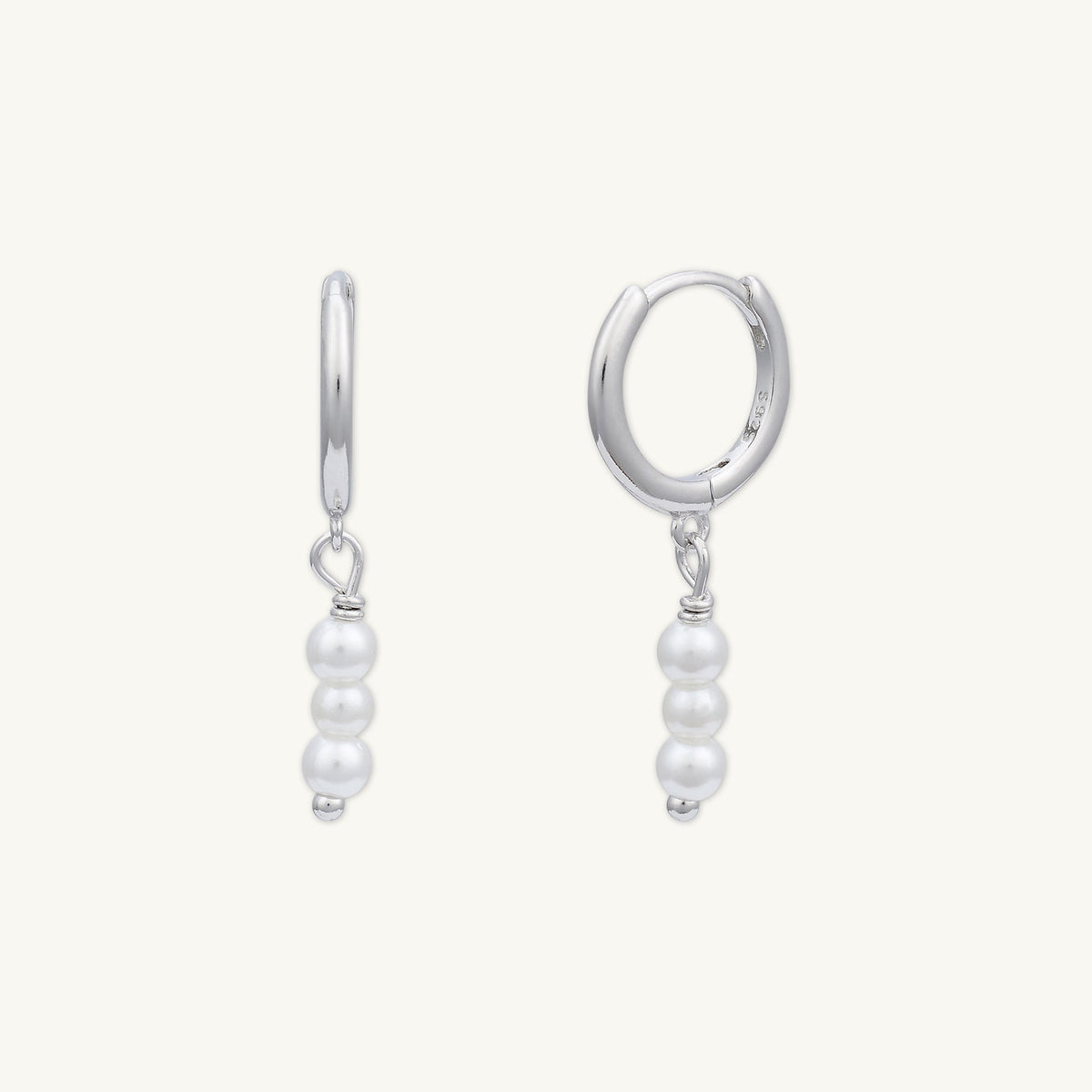 Triple Pearl Huggie Hoop Earrings