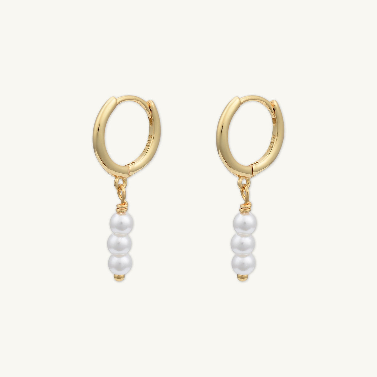 Triple Pearl Huggie Hoop Earrings