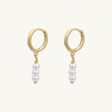 Triple Pearl Huggie Hoop Earrings