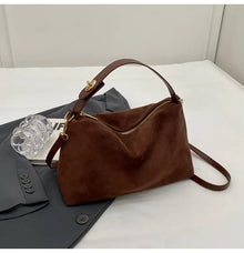 Maëlle Shoulder Bag Woman – Elegant Suede Bag with Faux Leather Handle & Large Compartment