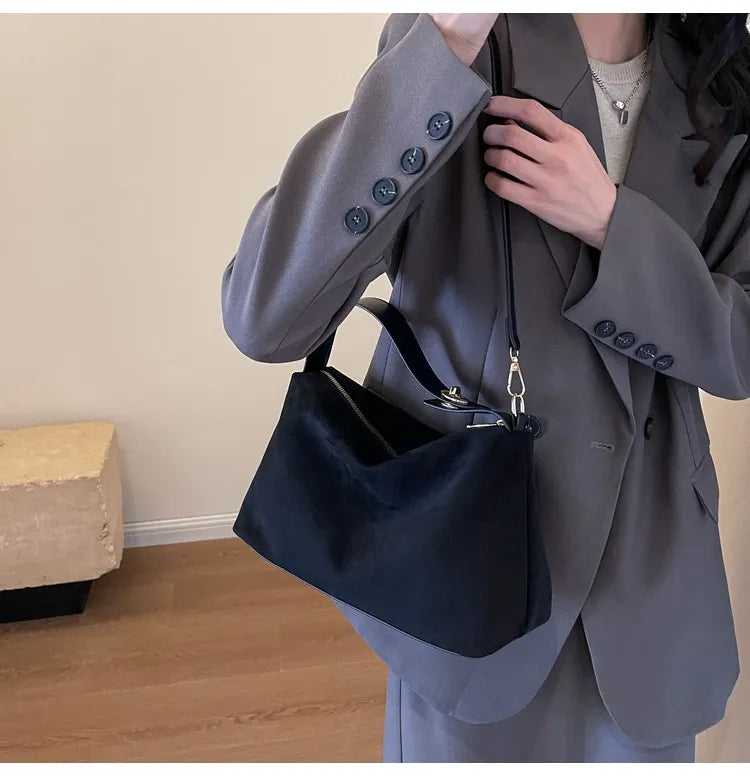 Maëlle Shoulder Bag Woman – Elegant Suede Bag with Faux Leather Handle & Large Compartment