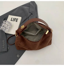 Maëlle Shoulder Bag Woman – Elegant Suede Bag with Faux Leather Handle & Large Compartment