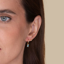 Turquoise Blue Baguette Hoop Earrings
