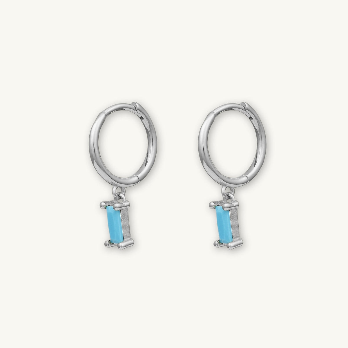 Turquoise Blue Baguette Hoop Earrings