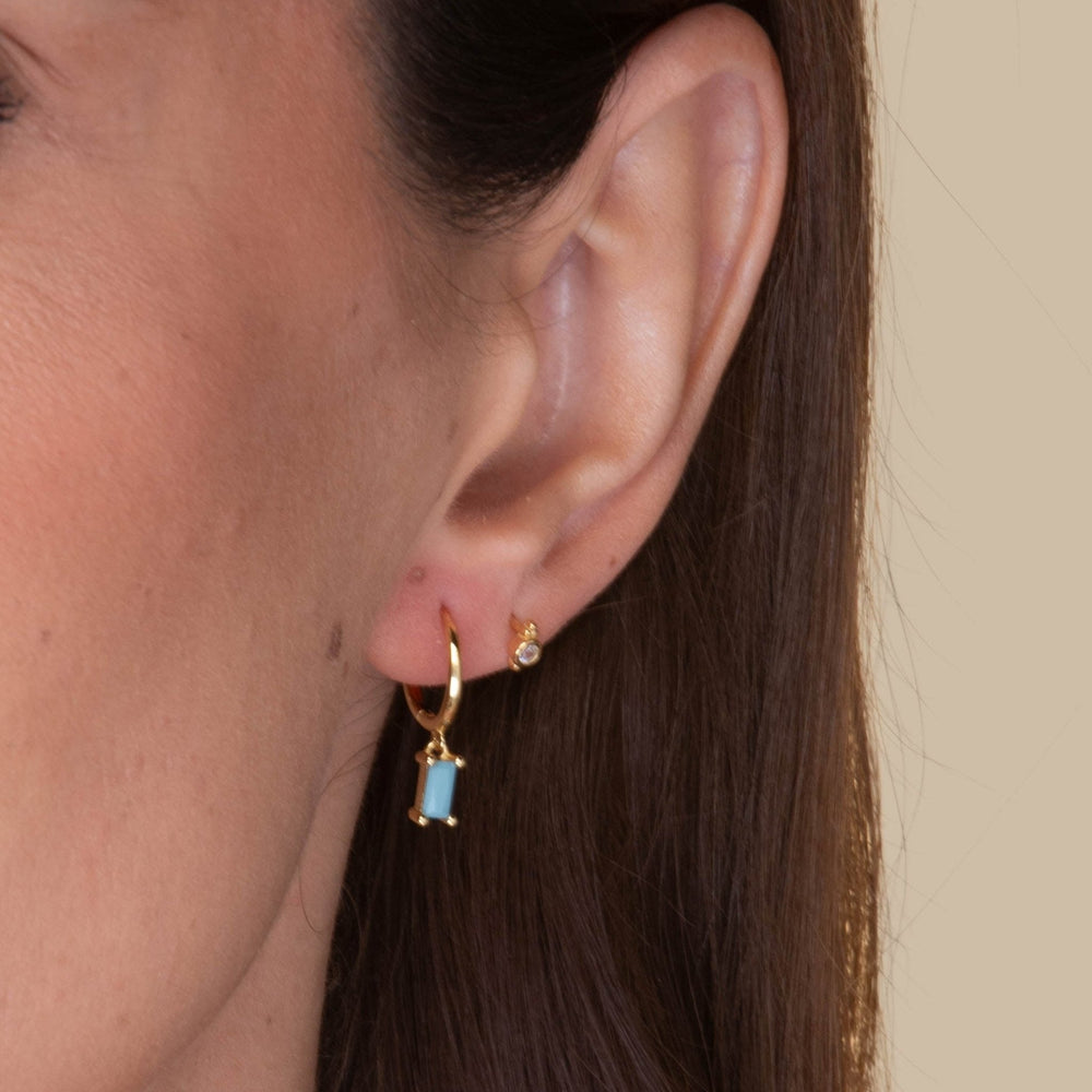 Turquoise Blue Baguette Hoop Earrings