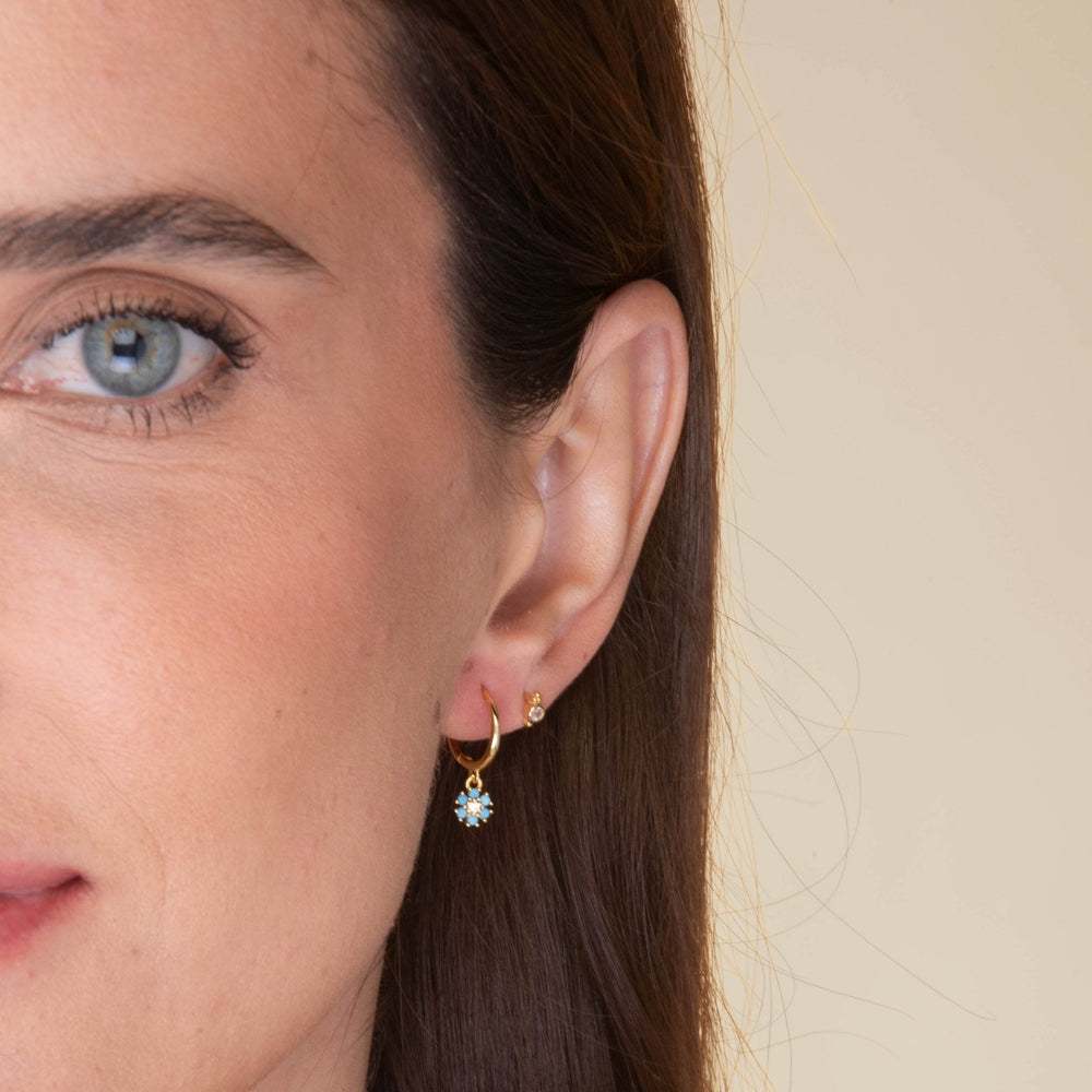 Turquoise Blue Flower Hoop Earrings