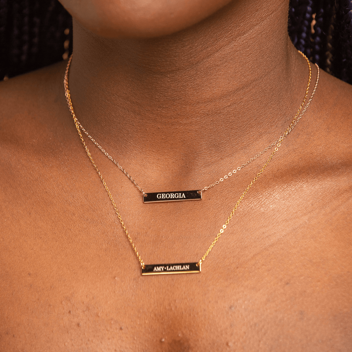 Two Name Engraved Bar Necklace