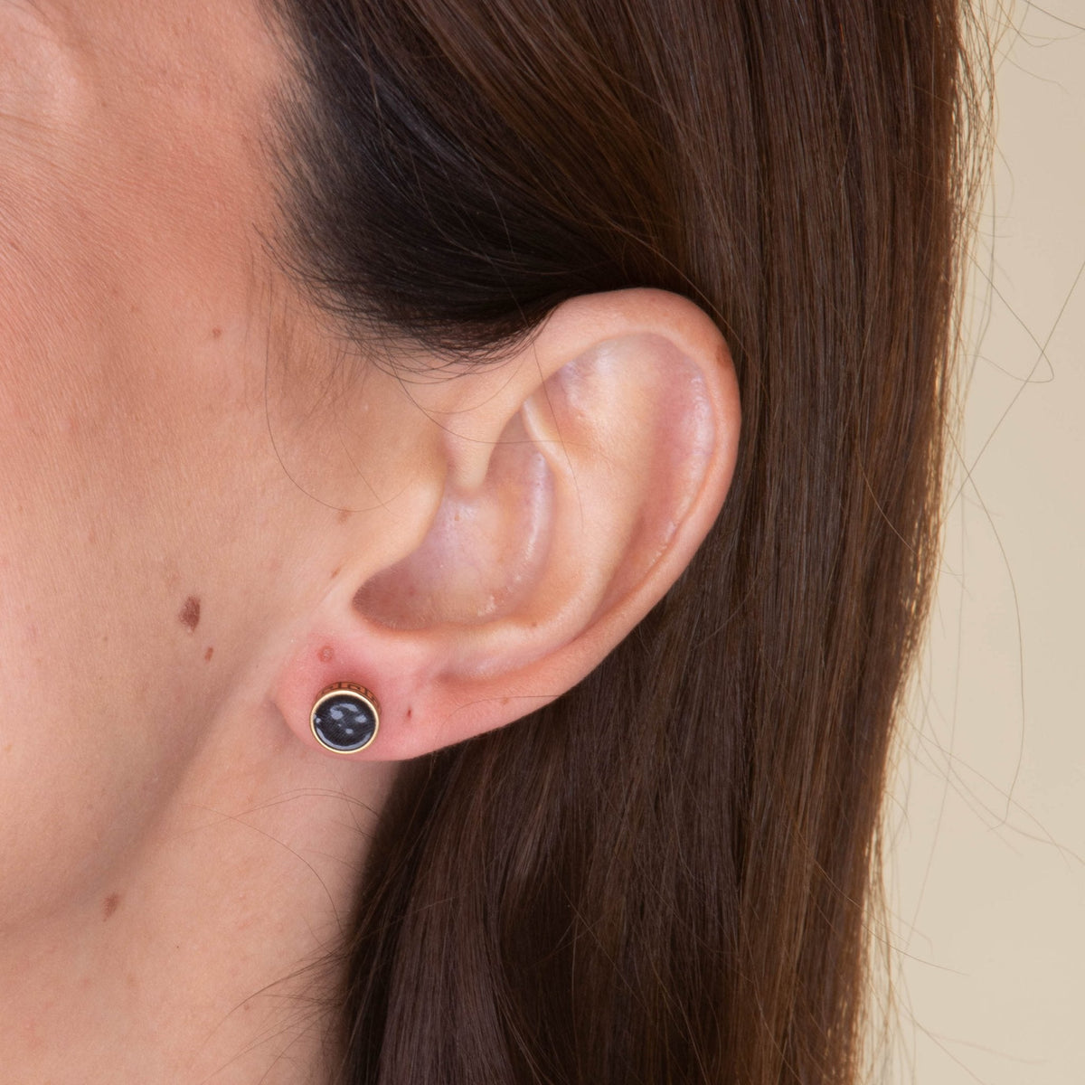 Unisex Circle Black Enamel Greek Stud Earrings