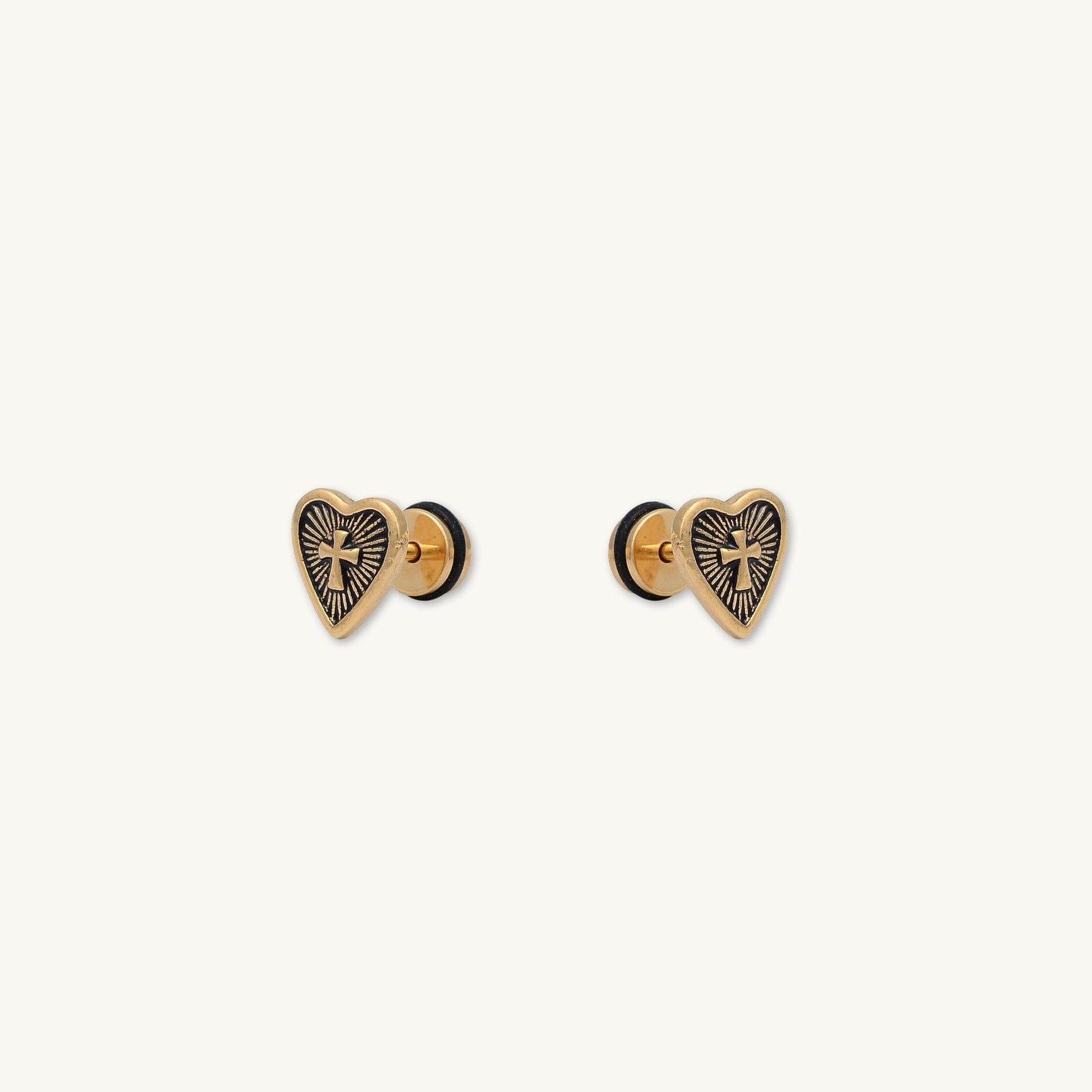 Unisex Gothic Cross Heart Stud Earrings