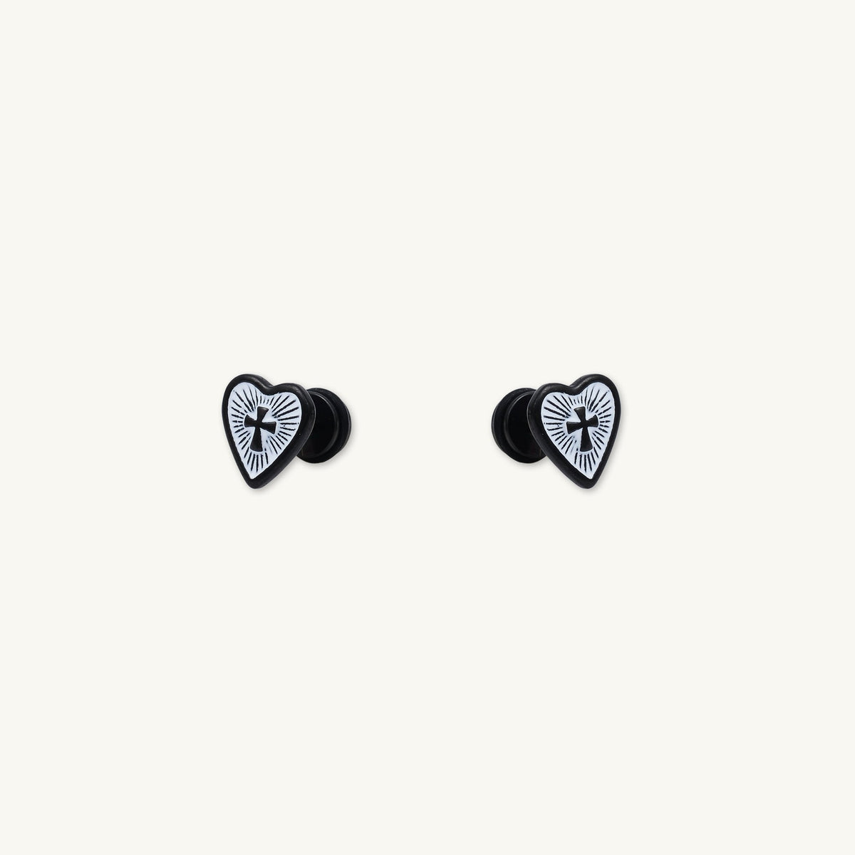 Unisex Gothic Cross Heart Stud Earrings