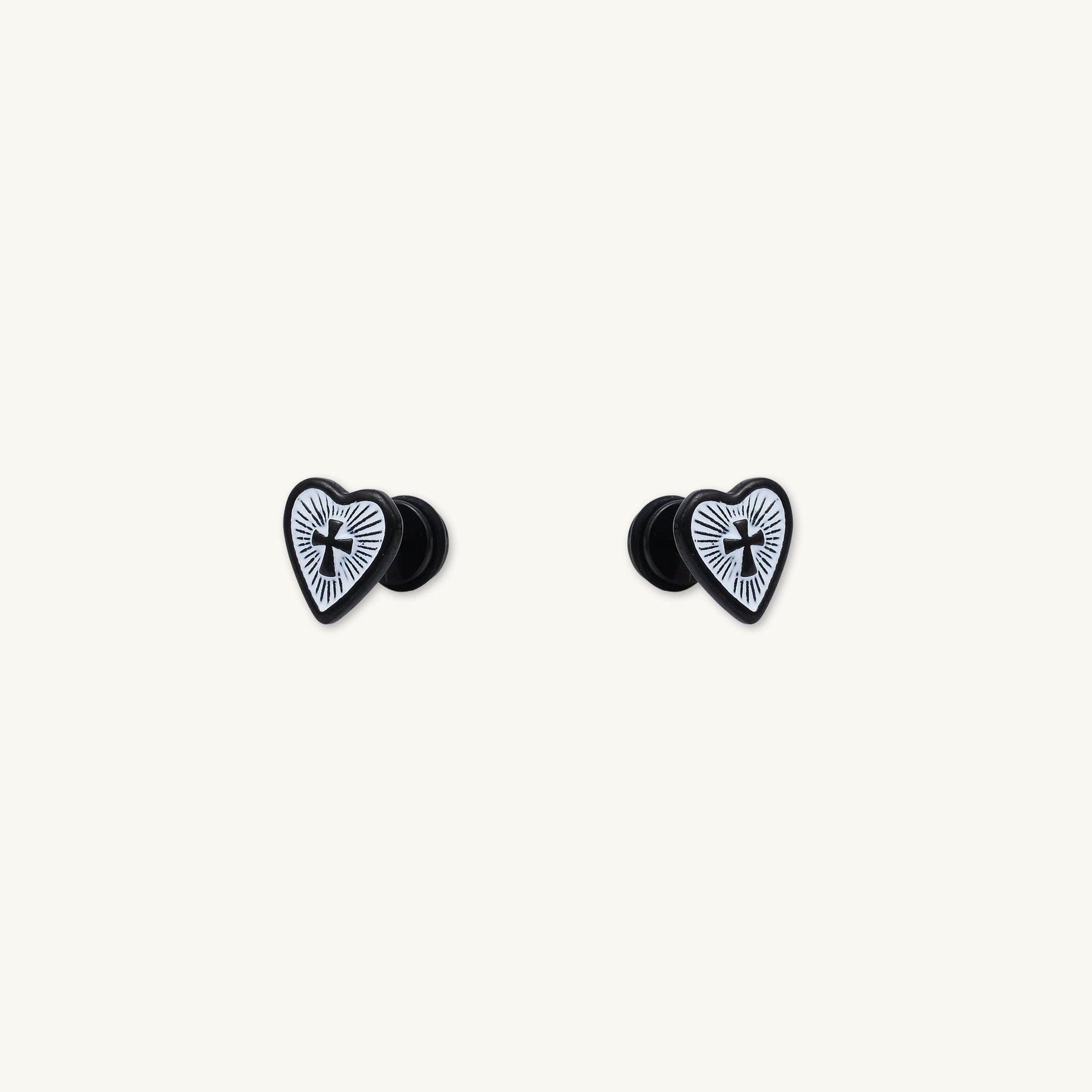 Unisex Gothic Cross Heart Stud Earrings