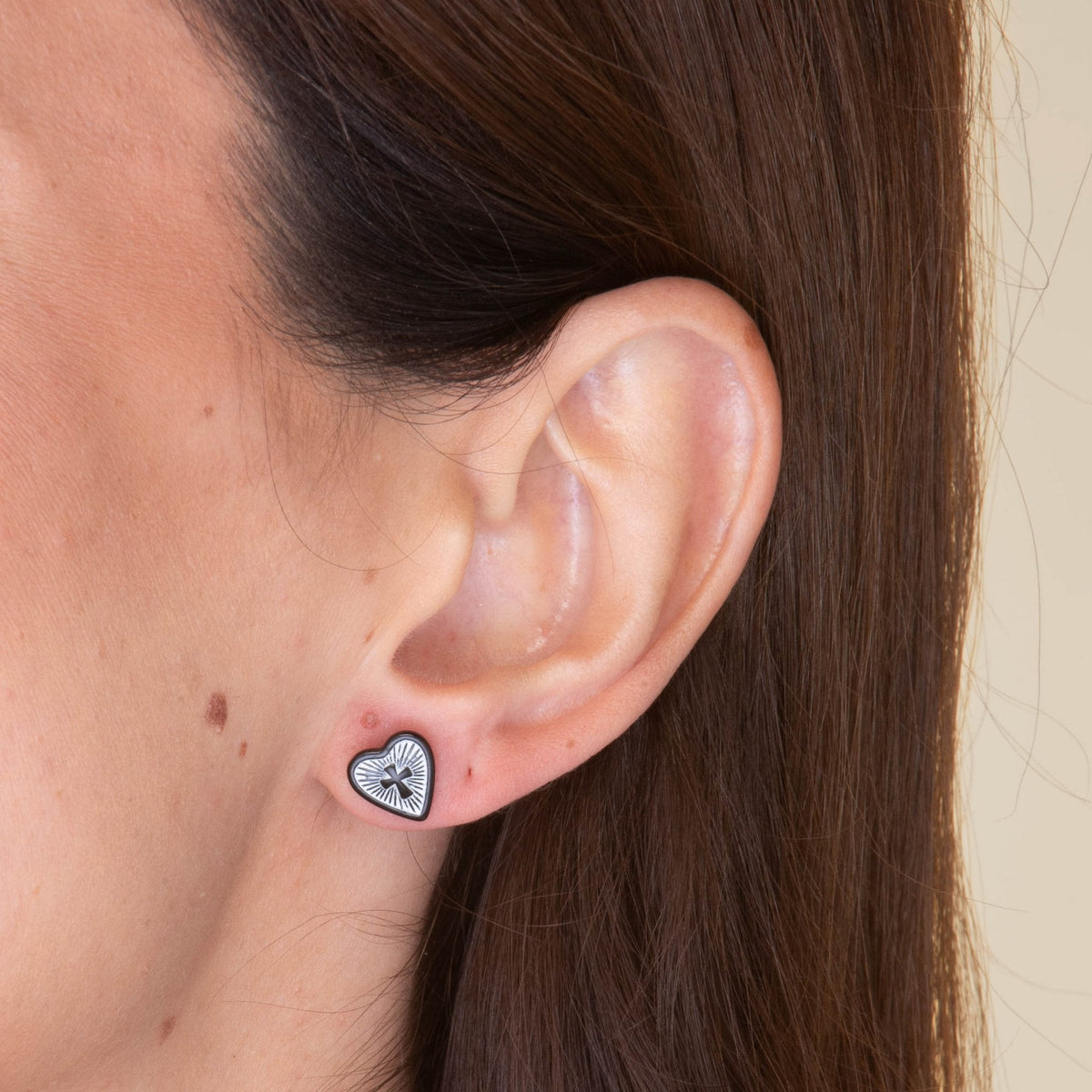 Unisex Gothic Cross Heart Stud Earrings