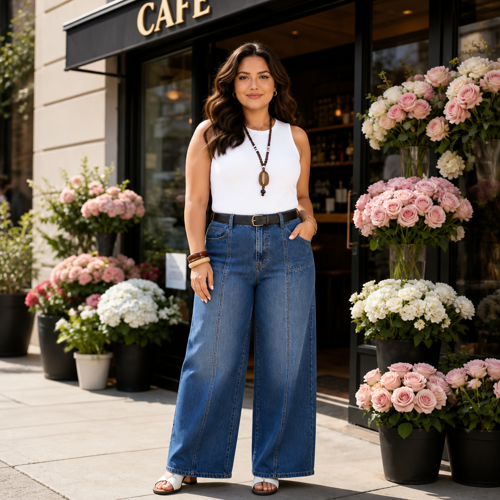 Wearbella – High-Waisted Wide-Leg Button-Fly Jeans
