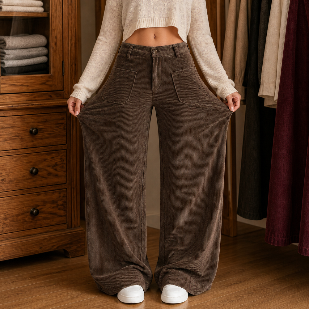 Lunetta Pants – High-Waisted Stretch-Waist Wide-Leg Trousers