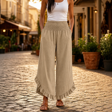 Linora – Cotton-Linen Smocked High-Waist Palazzo Pants