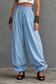 Wearbella – Smocked Waist Ruffled Hem Wide Leg Pants