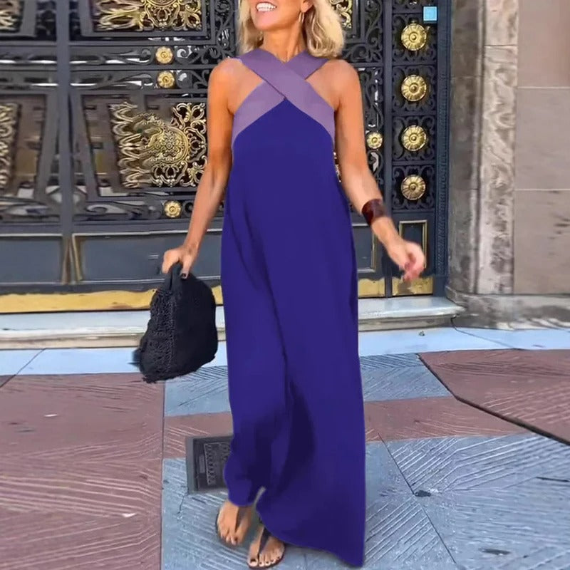 Sienna Long Dress Woman – Elegant Summer Dress with Crossed Straps & Casual Cut