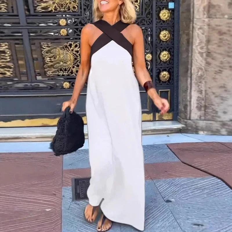 Sienna Long Dress Woman – Elegant Summer Dress with Crossed Straps & Casual Cut