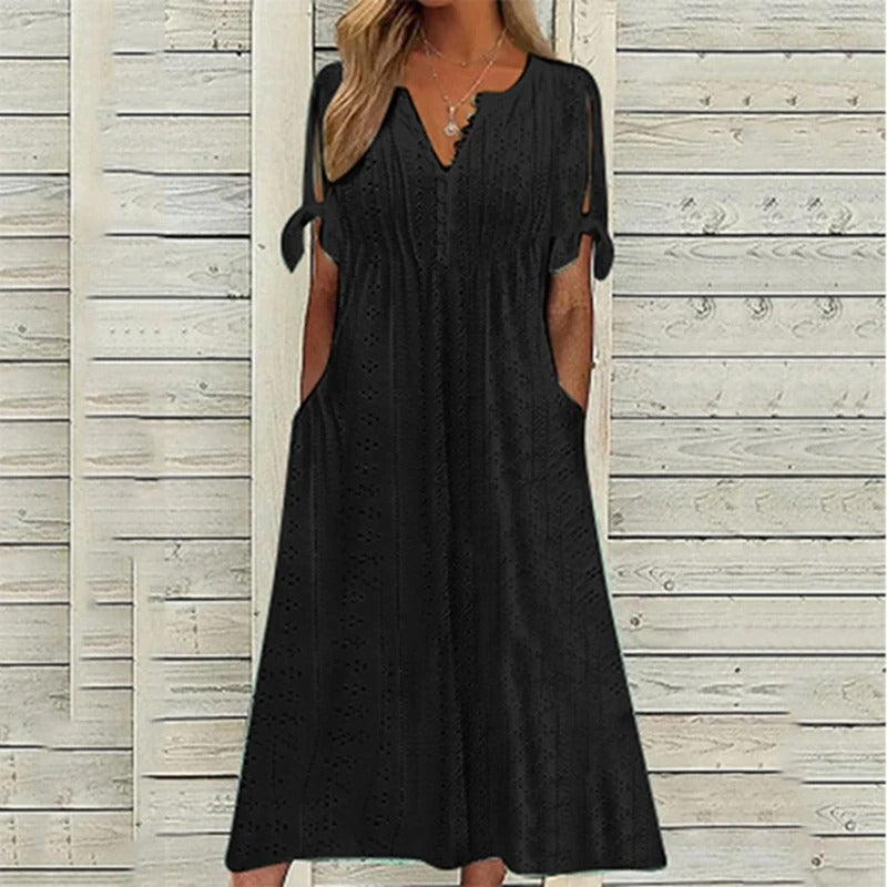 Mariah Robe Midi Summer Woman – Elegant Dress with V-Neck in Lightweight Broderie Anglaise