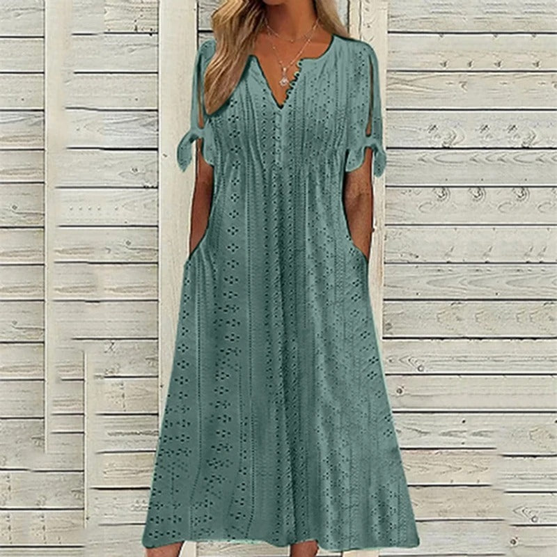 Mariah Robe Midi Summer Woman – Elegant Dress with V-Neck in Lightweight Broderie Anglaise