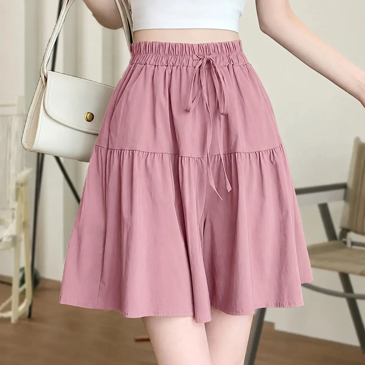 Sundara – Tiered Culotte Skirt with Hidden Shorts, High Waist Drawstring