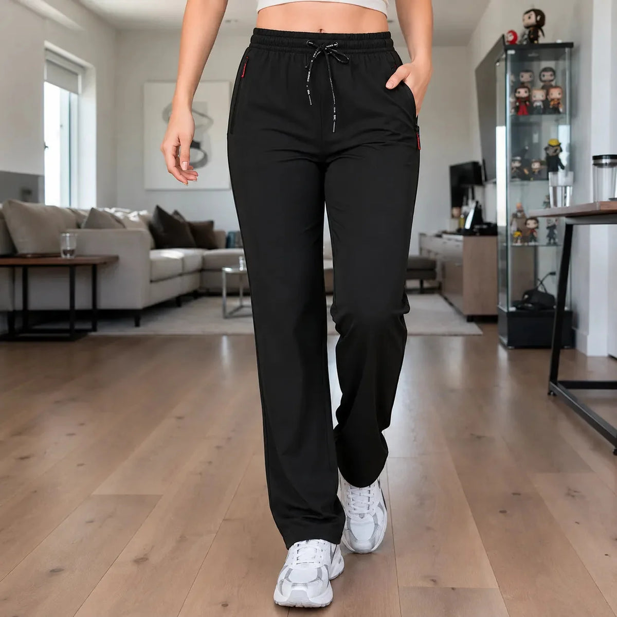Aerelle – Women's Lightweight High Waist Pants with Zip Pockets