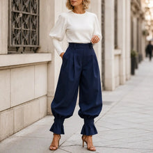 Marlow – Pleated Lantern Wide-Leg Trousers with Bow Cuffs