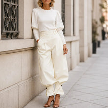 Marlow – Pleated Lantern Wide-Leg Trousers with Bow Cuffs