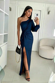 Francesca Dress Woman – Elegant Satin Dress with One Shoulder & Fluid Cut for Chic Evenings