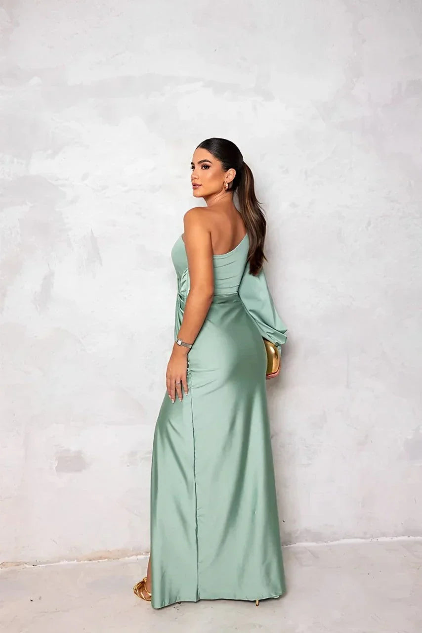 Francesca Dress Woman – Elegant Satin Dress with One Shoulder & Fluid Cut for Chic Evenings