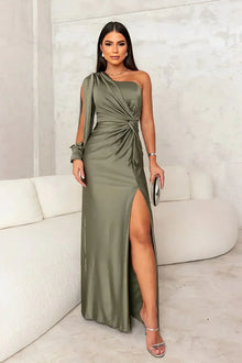 Francesca Dress Woman – Elegant Satin Dress with One Shoulder & Fluid Cut for Chic Evenings